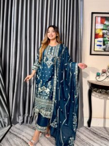 Noor Elegance Premium 4PC Set (Unstitched) // Teal Blue Edition