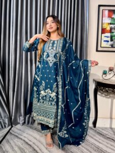 Noor Elegance Premium 4PC Set (Unstitched) // Teal Blue Edition - Image 8