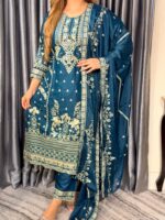 Noor Elegance Premium 4PC Set (Unstitched) // Teal Blue Edition - Image 4