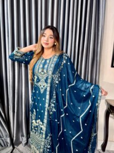 Noor Elegance Premium 4PC Set (Unstitched) // Teal Blue Edition - Image 6