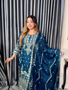Noor Elegance Premium 4PC Set (Unstitched) // Teal Blue Edition - Image 5