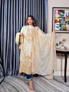 Noor Elegance Premium 4PC Set (Unstitched) // Cream White Edition