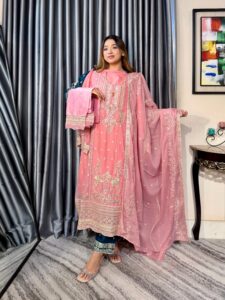 Noor Elegance Premium 4PC Set (Unstitched) // Light Pink Edition