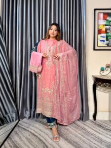 Noor Elegance Premium 4PC Set (Unstitched) // Light Pink Edition - Image 2