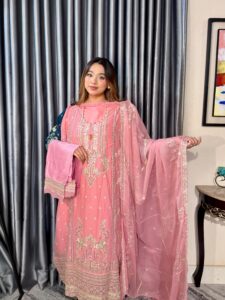 Noor Elegance Premium 4PC Set (Unstitched) // Light Pink Edition - Image 7