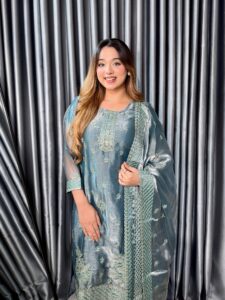 Aurelia Party Luxe 4PC Unstitched Set // Ash Teal Edition - Image 6
