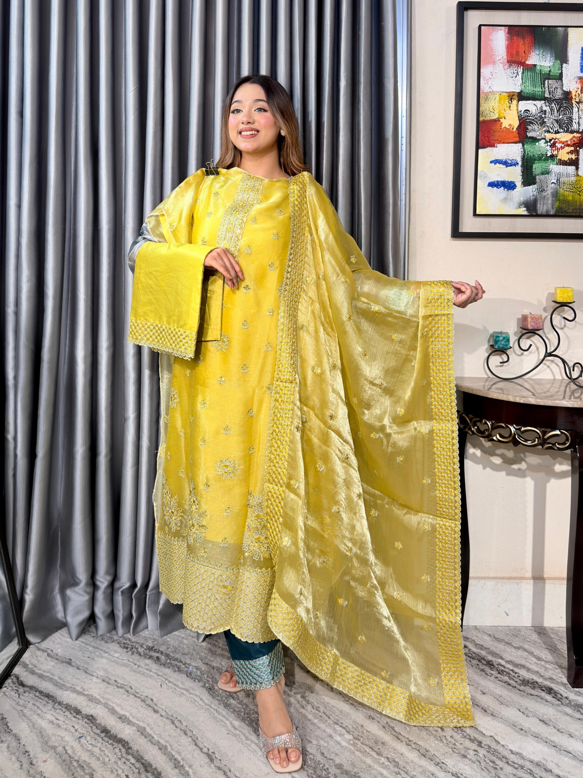 Aurelia Party Luxe 4PC Unstitched Set // Yellow Edition