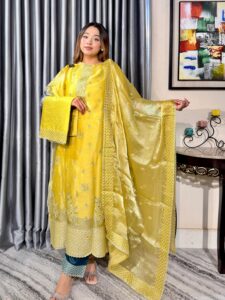 Aurelia Party Luxe 4PC Unstitched Set // Yellow Edition - Image 2
