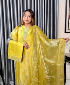 Aurelia Party Luxe 4PC Unstitched Set // Yellow Edition - Image 4