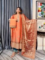 Aurelia Party Luxe 4PC Unstitched Set // Light Orange Edition - Image 4