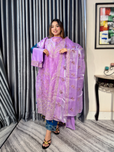 Noor-e-Afgan Embroidered 4pc Set (Unstitched) // Levender Purple - Image 2