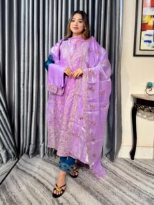 Noor-e-Afgan Embroidered 4pc Set (Unstitched) // Levender Purple - Image 3