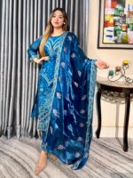 Noor-e-Afgan Embroidered 4pc Set (Unstitched) // Royal Blue // Afgan Silk