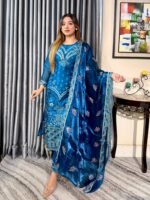 Noor-e-Afgan Embroidered 4pc Set (Unstitched) // Royal Blue // Afgan Silk - Image 2