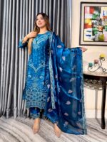 Noor-e-Afgan Embroidered 4pc Set (Unstitched) // Royal Blue // Afgan Silk - Image 3