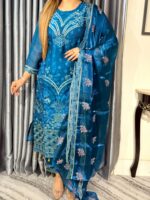 Noor-e-Afgan Embroidered 4pc Set (Unstitched) // Royal Blue // Afgan Silk - Image 6