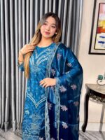 Noor-e-Afgan Embroidered 4pc Set (Unstitched) // Royal Blue // Afgan Silk - Image 4