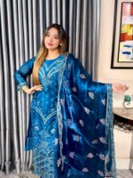 Noor-e-Afgan Embroidered 4pc Set (Unstitched) // Royal Blue // Afgan Silk - Image 5