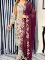 Multi-Colour Elegance 4pc set (Unstitched) With Contrast Dupatta - Image 8