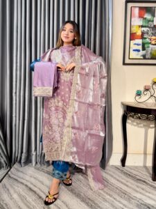 Noor-e-Afgan Embroidered 4pc Set (Unstitched) // Light Levender - Image 3