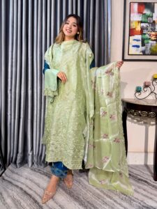 Noor-e-Afgan Embroidered 4pc Set (Unstitched) // Mint Green - Image 3
