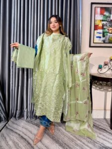 Noor-e-Afgan Embroidered 4pc Set (Unstitched) // Mint Green - Image 2