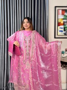 Deep Pinky Unstitched 4pc Set // New Arrival Collection - Image 5