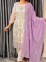 White Multi 4pc Set (Unstictch) // Purple Contrast Dupatta - Image 6