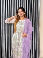 White Multi 4pc Set (Unstictch) // Purple Contrast Dupatta - Image 7