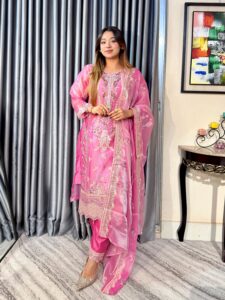 Deep Pinky Unstitched 4pc Set // New Arrival Collection - Image 2