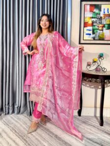 Deep Pinky Unstitched 4pc Set // New Arrival Collection