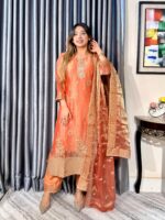 Aurelia Party Luxe 4PC Unstitched Set // Light Orange Edition