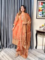 Aurelia Party Luxe 4PC Unstitched Set // Light Orange Edition - Image 3